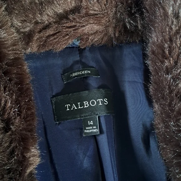 Talbots Womens Aberdeen Navy Blue Faux Fur Collar Wool Blend Jacket Blazer 16 - Picture 7 of 10
